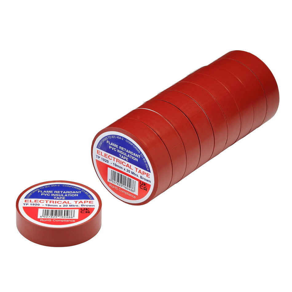 Brown PVC Electrical Insulation Tape, 19mm x 20m (Pack of 10)