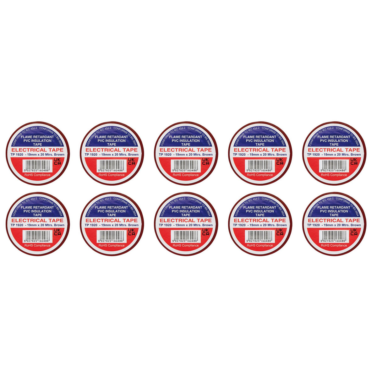 Brown PVC Electrical Insulation Tape, 19mm x 20m (Pack of 10)