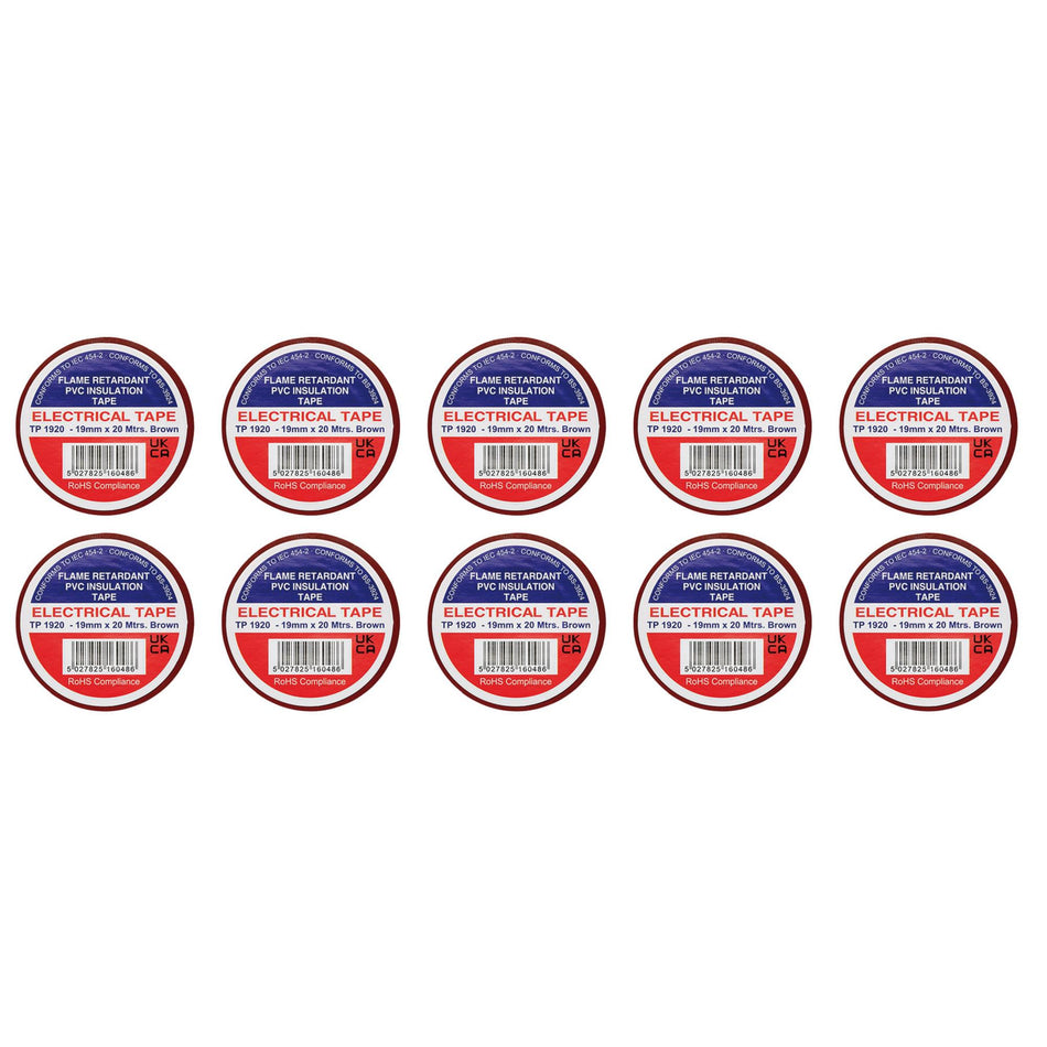 Brown PVC Electrical Insulation Tape, 19mm x 20m (Pack of 10)
