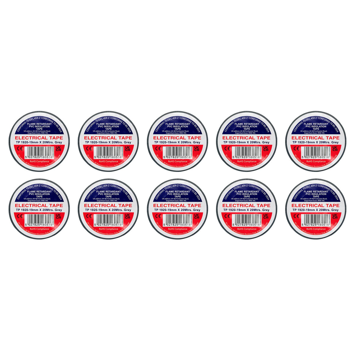 Grey PVC Electrical Insulation Tape, 19mm x 20m (Pack of 10)
