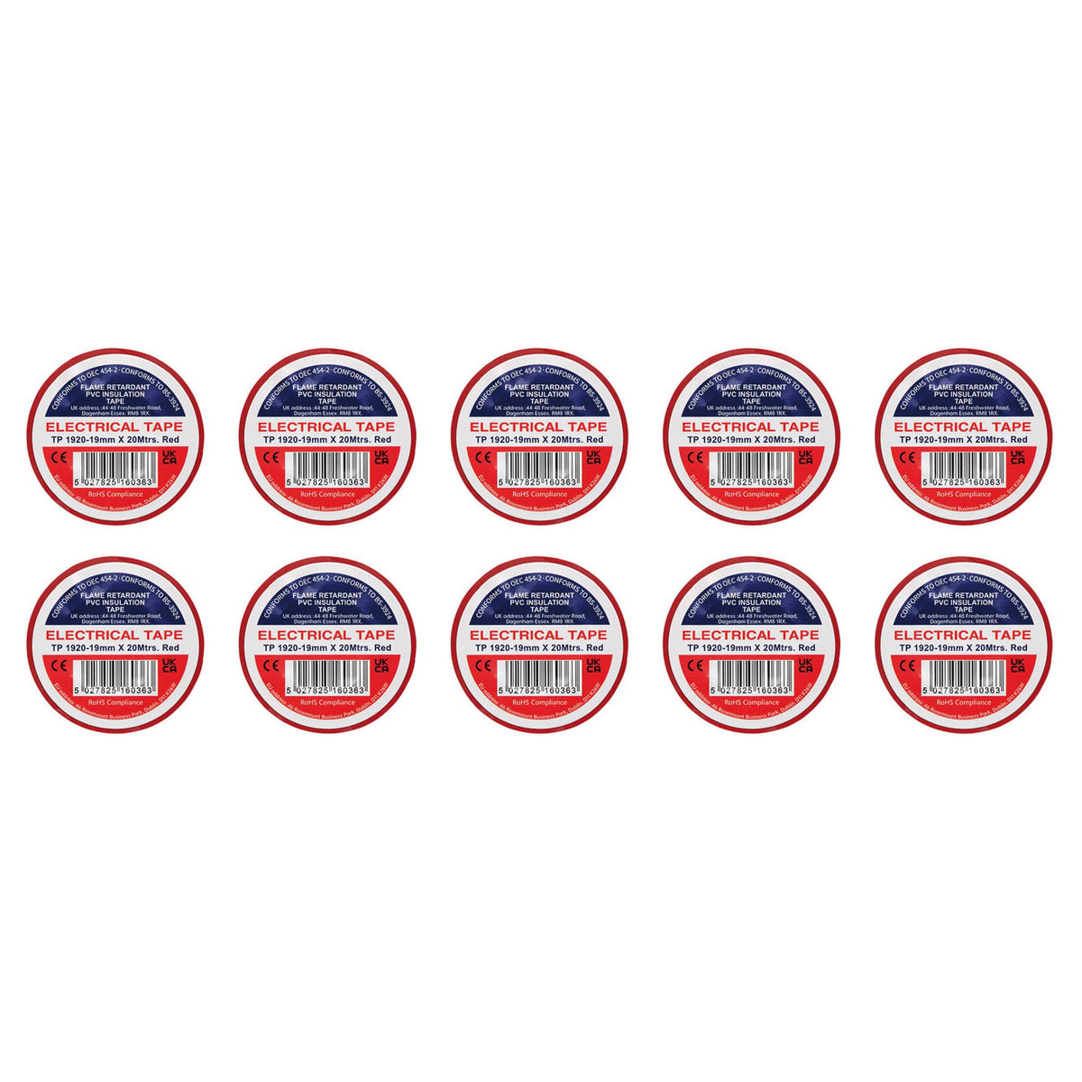 Red PVC Electrical Insulation Tape, 19mm x 20m (Pack of 10)