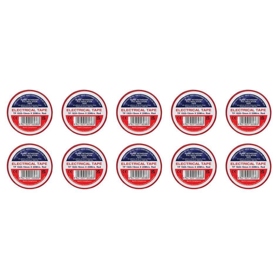 Red PVC Electrical Insulation Tape, 19mm x 20m (Pack of 10)