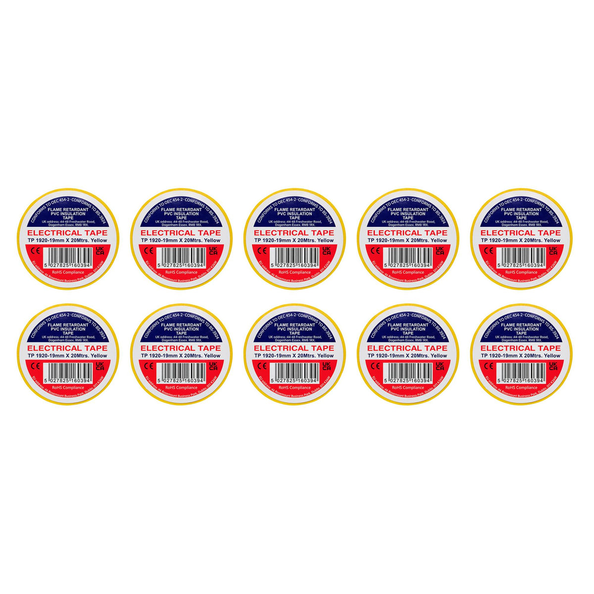 Yellow PVC Electrical Insulation Tape, 19mm x 20m (Pack of 10)