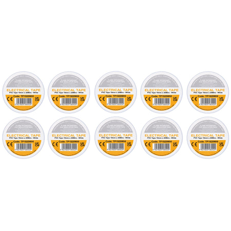 White PVC Electrical Insulation Tape, 19mm x 20m (Pack of 10)