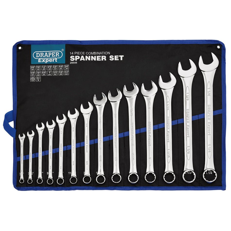 DRAPER 14 Piece Imperial Combination Spanner Set: Model No.8220/14/AF