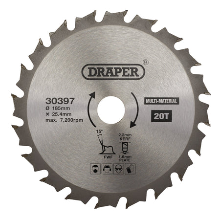 TCT Multi-Purpose Circular Saw Blade, 185 x 25.4mm, 20T: Model No. SBM4