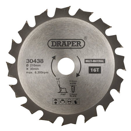 TCT Multi-Purpose Circular Saw Blade, 210 x 30mm, 16T: Model No. SBM5
