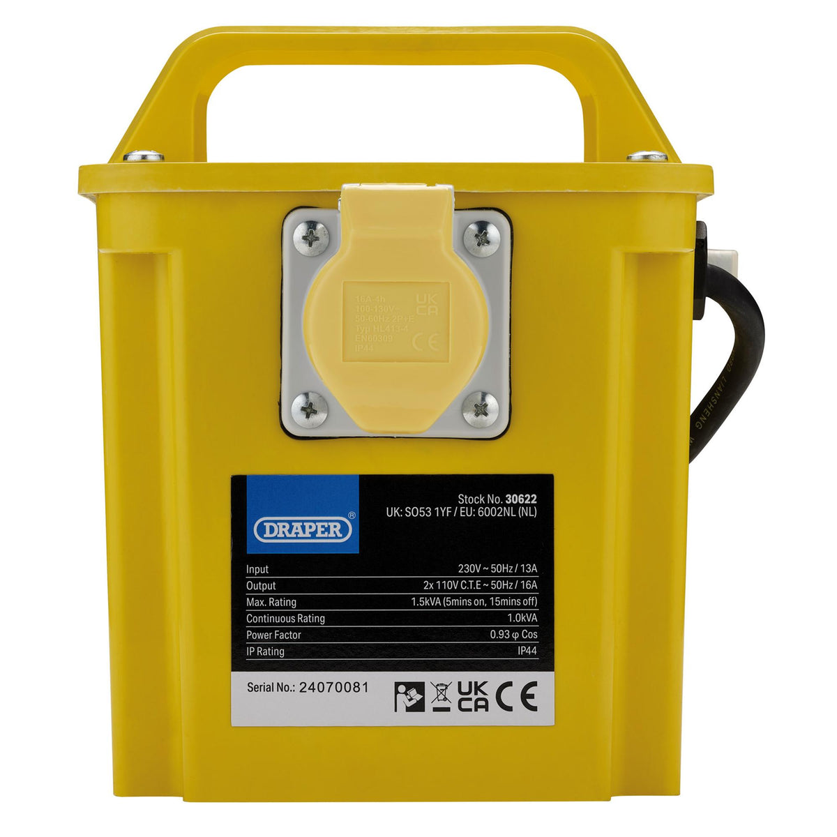 110V Portable Transformer, 1.5kVA : Model No. DPT1500A