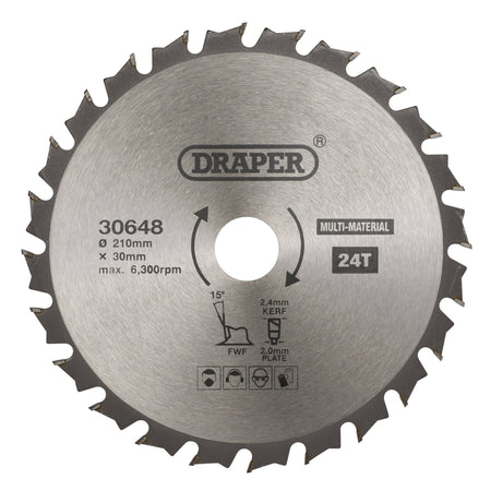 TCT Multi-Purpose Circular Saw Blade, 210 x 30mm, 24T: Model No. SBM6