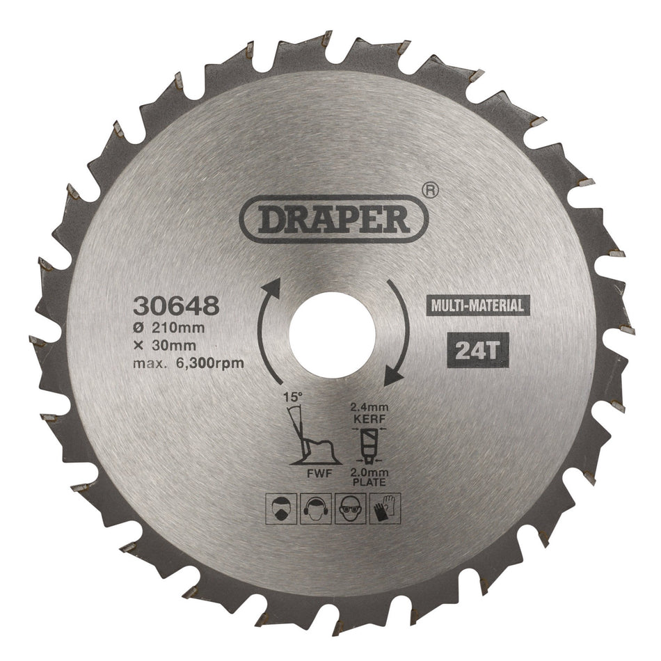 TCT Multi-Purpose Circular Saw Blade, 210 x 30mm, 24T: Model No. SBM6