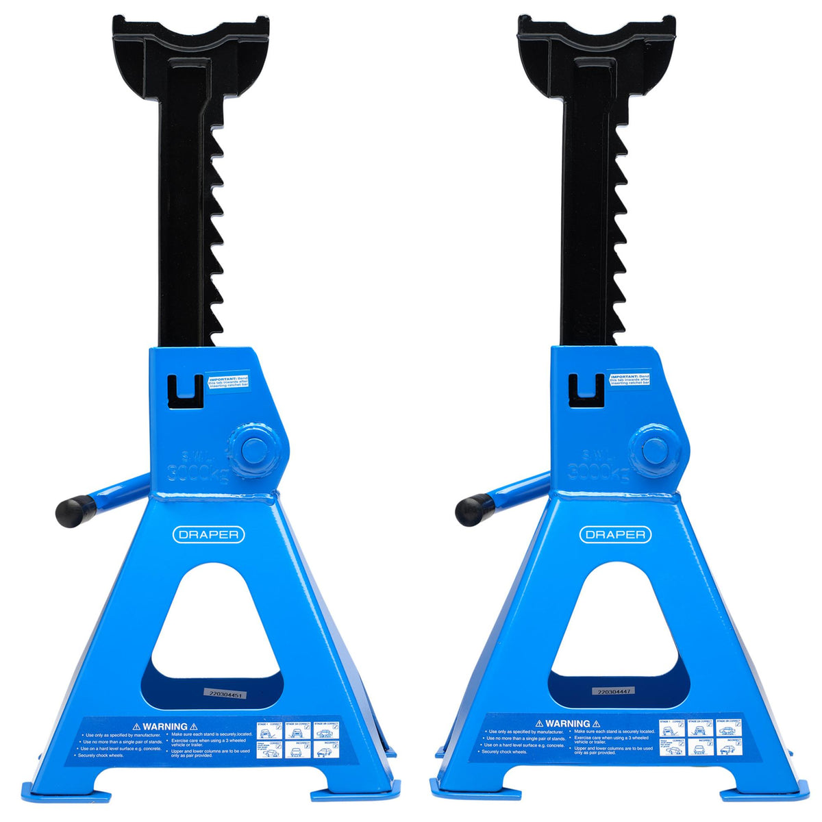 DRAPER 3 tonne Ratcheting Axle Stands (Pair): Model No.AS3000R