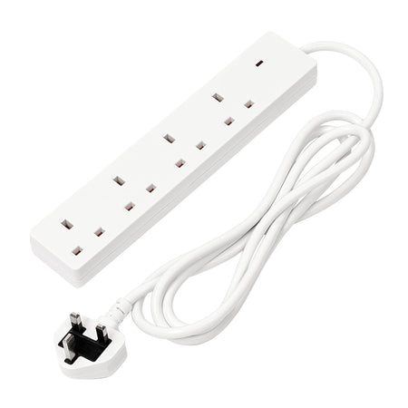 4 Way White Extension Lead, 2m