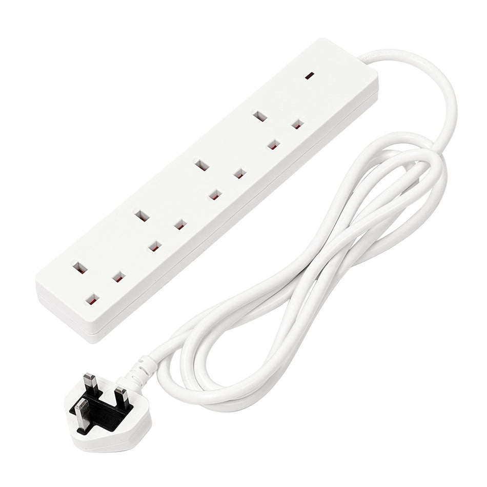 4 Way White Extension Lead, 2m