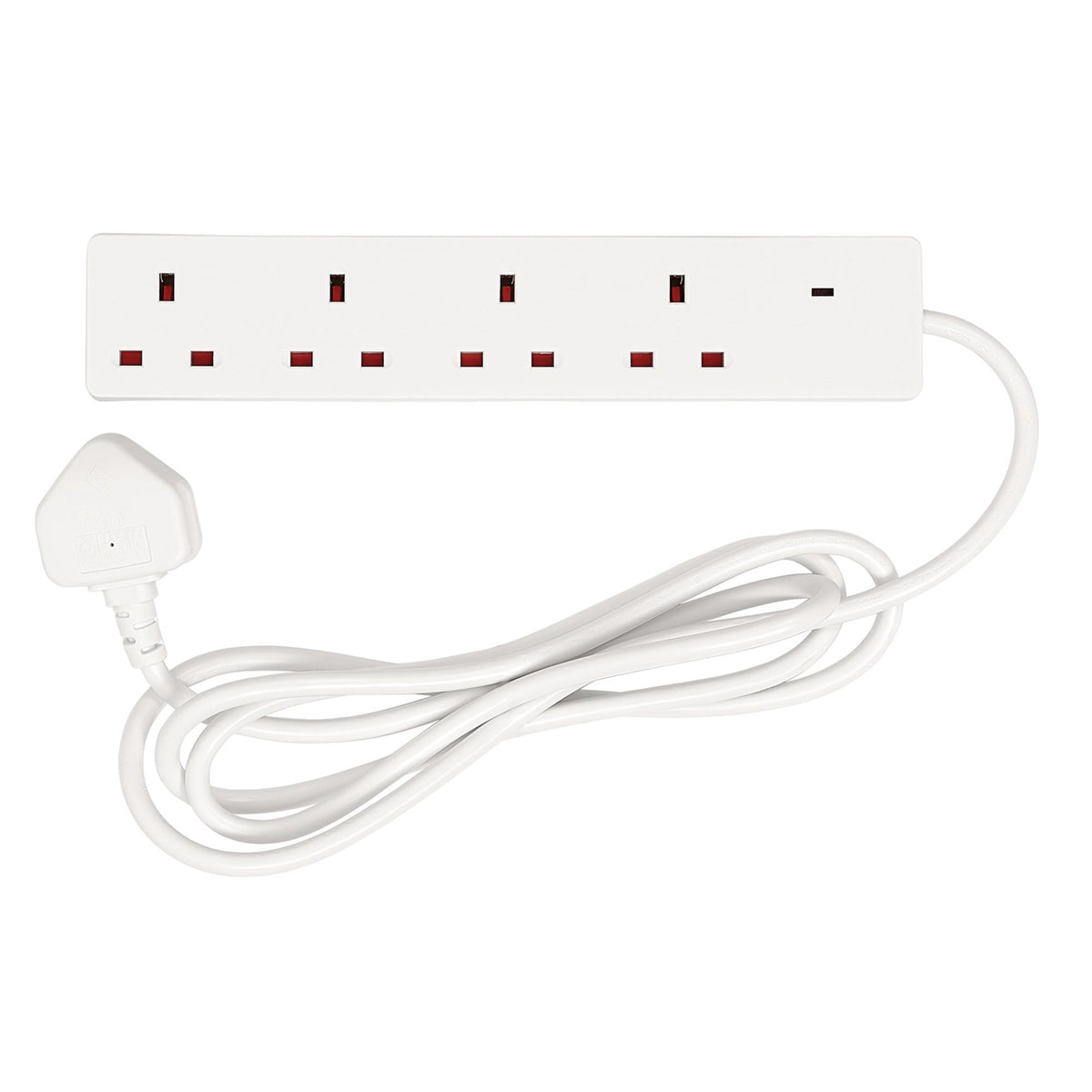 4 Way White Extension Lead, 2m