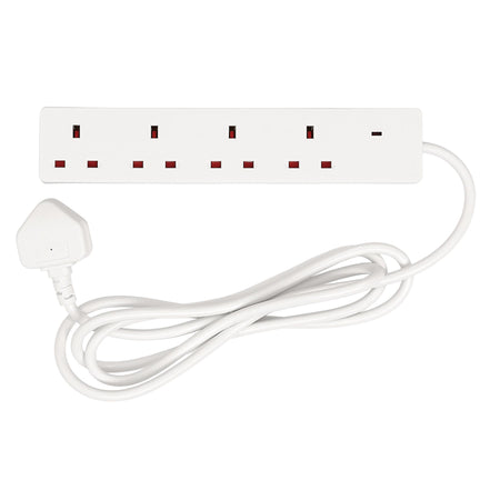 4 Way White Extension Lead, 2m
