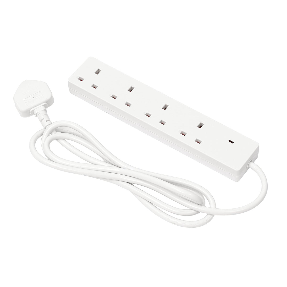 4 Way White Extension Lead, 2m
