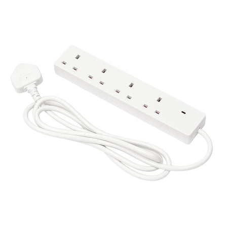 4 Way White Extension Lead, 2m