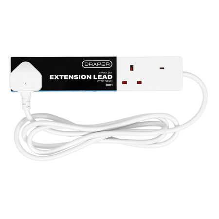 4 Way White Extension Lead, 2m