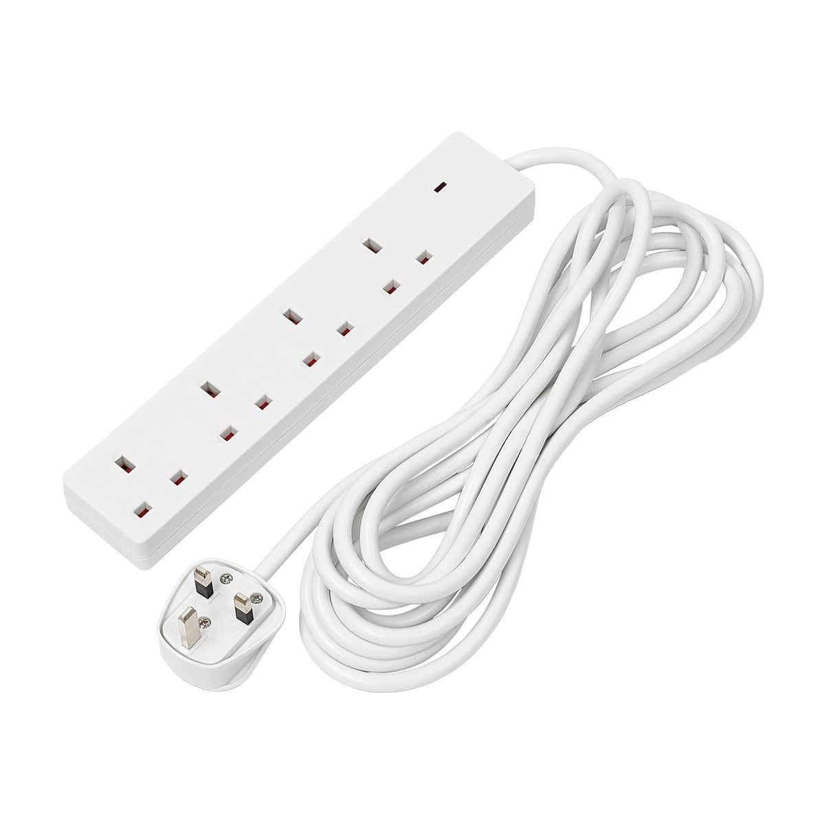 4 Way White Extension Lead, 5m