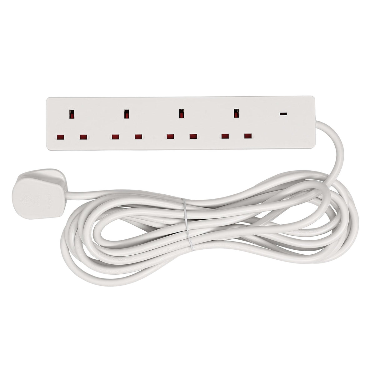 4 Way White Extension Lead, 5m