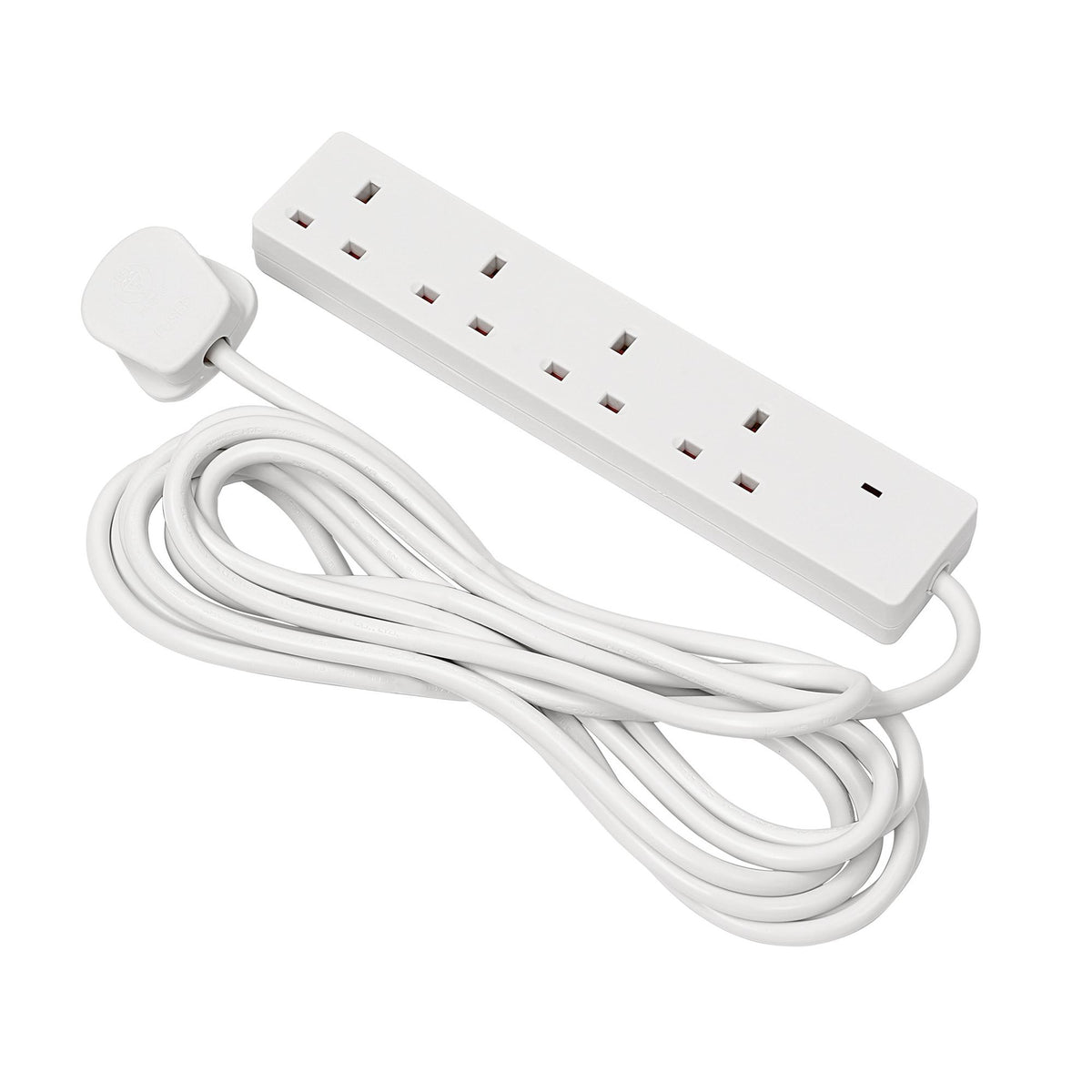4 Way White Extension Lead, 5m