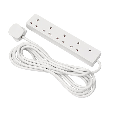4 Way White Extension Lead, 5m