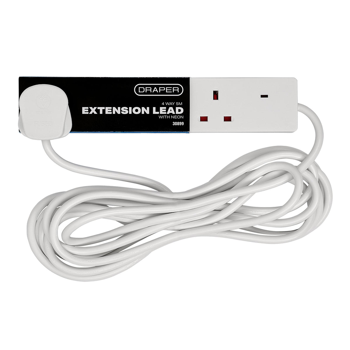 4 Way White Extension Lead, 5m