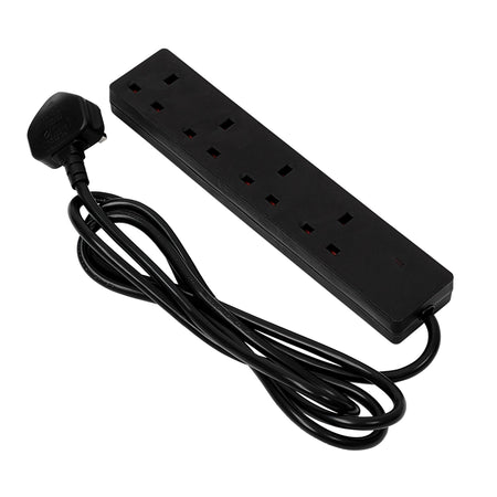 4 Way Black Extension Lead, 2m