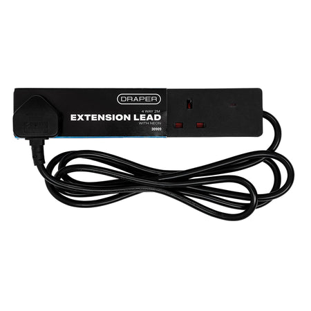 4 Way Black Extension Lead, 2m