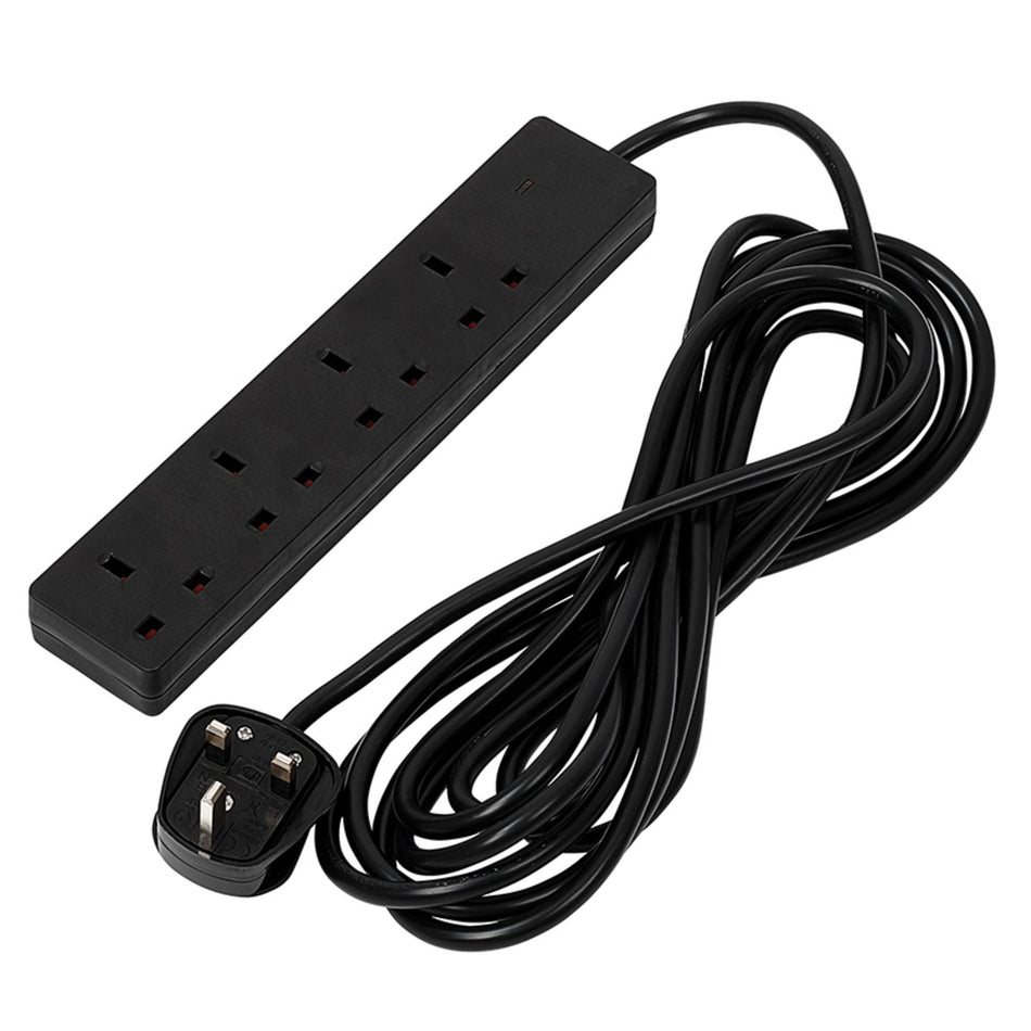 4 Way Black Extension Lead, 5m