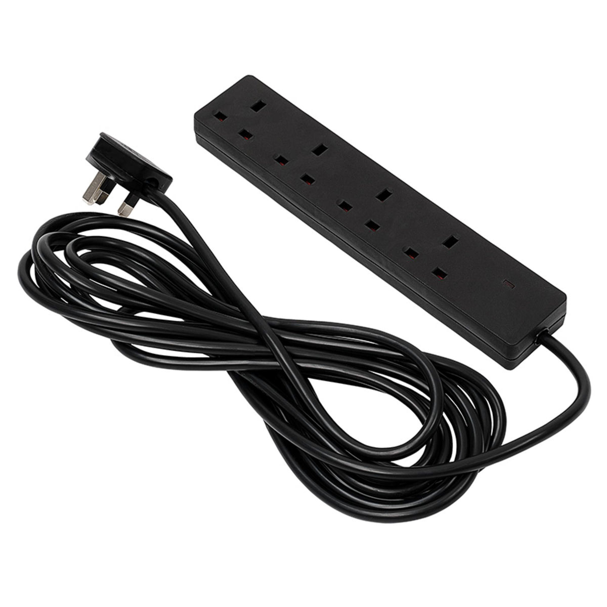 4 Way Black Extension Lead, 5m