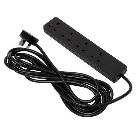 4 Way Black Extension Lead, 5m