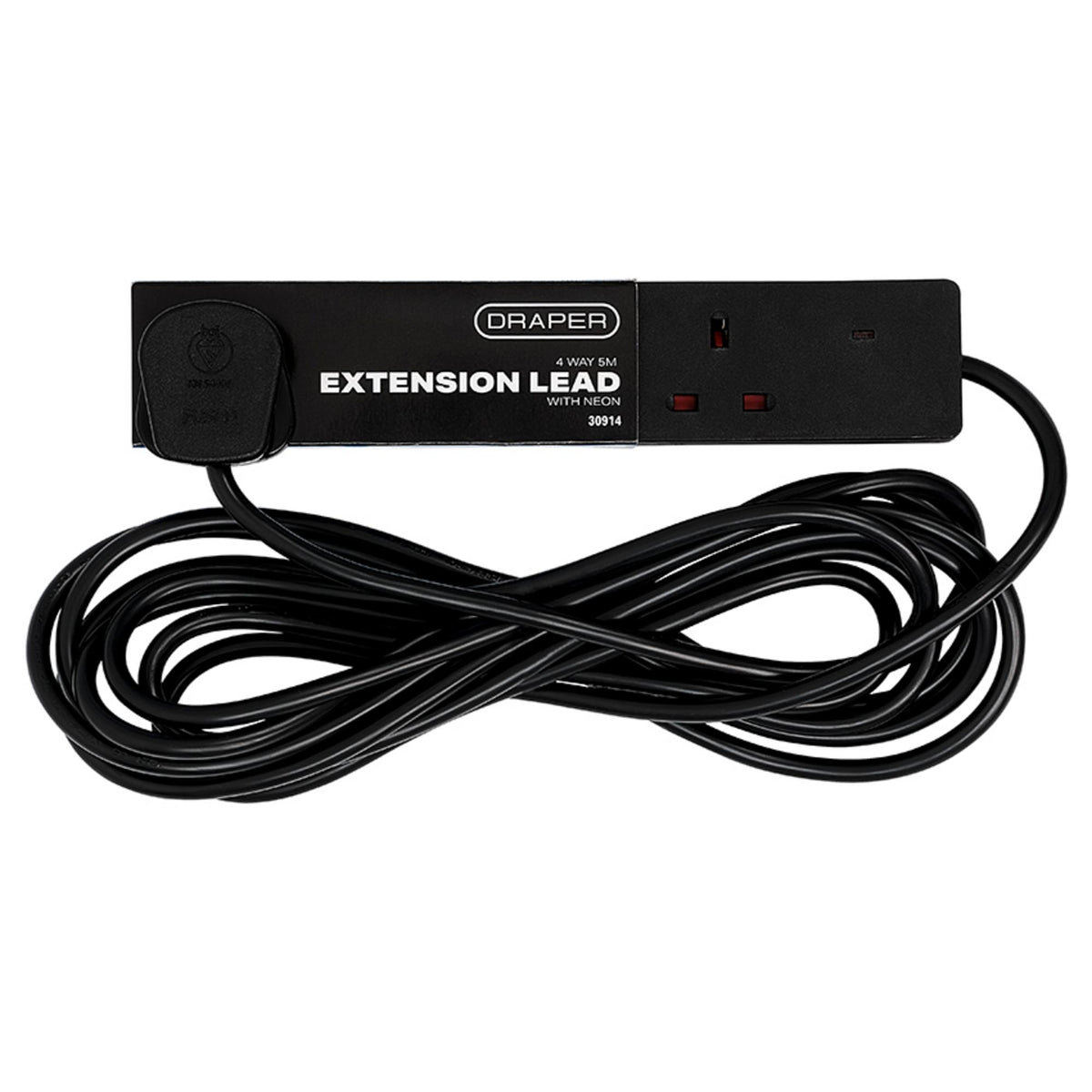 4 Way Black Extension Lead, 5m