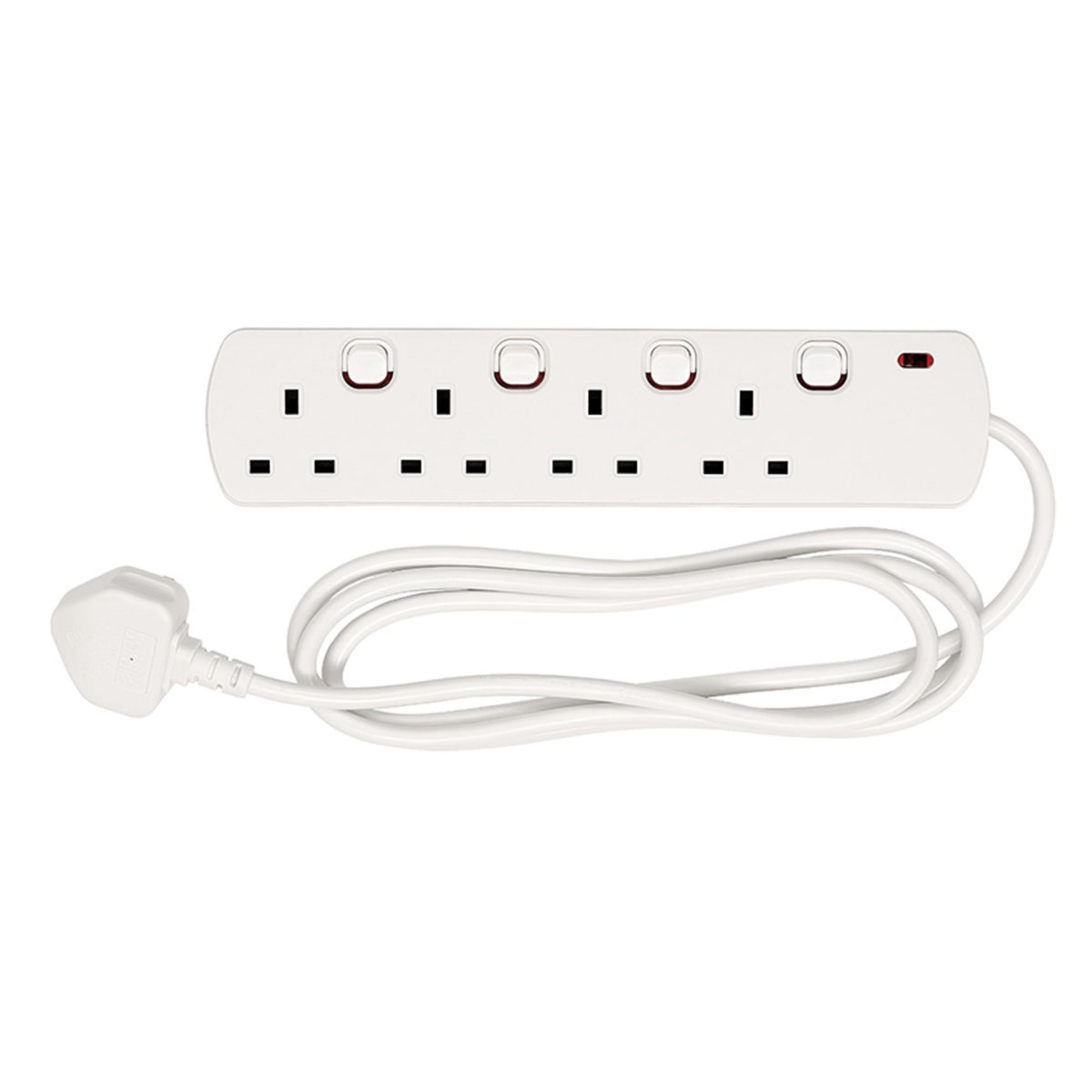 4 Way White Switch Protected Extension Lead, 2m