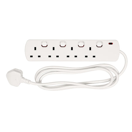 4 Way White Switch Protected Extension Lead, 2m