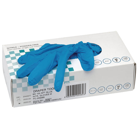 Draper Nitrile Gloves, Medium, Blue (Pack of 100) Model No. NGSB-100M/UNI