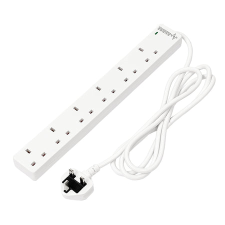 6 Way White Extension Lead, 2m