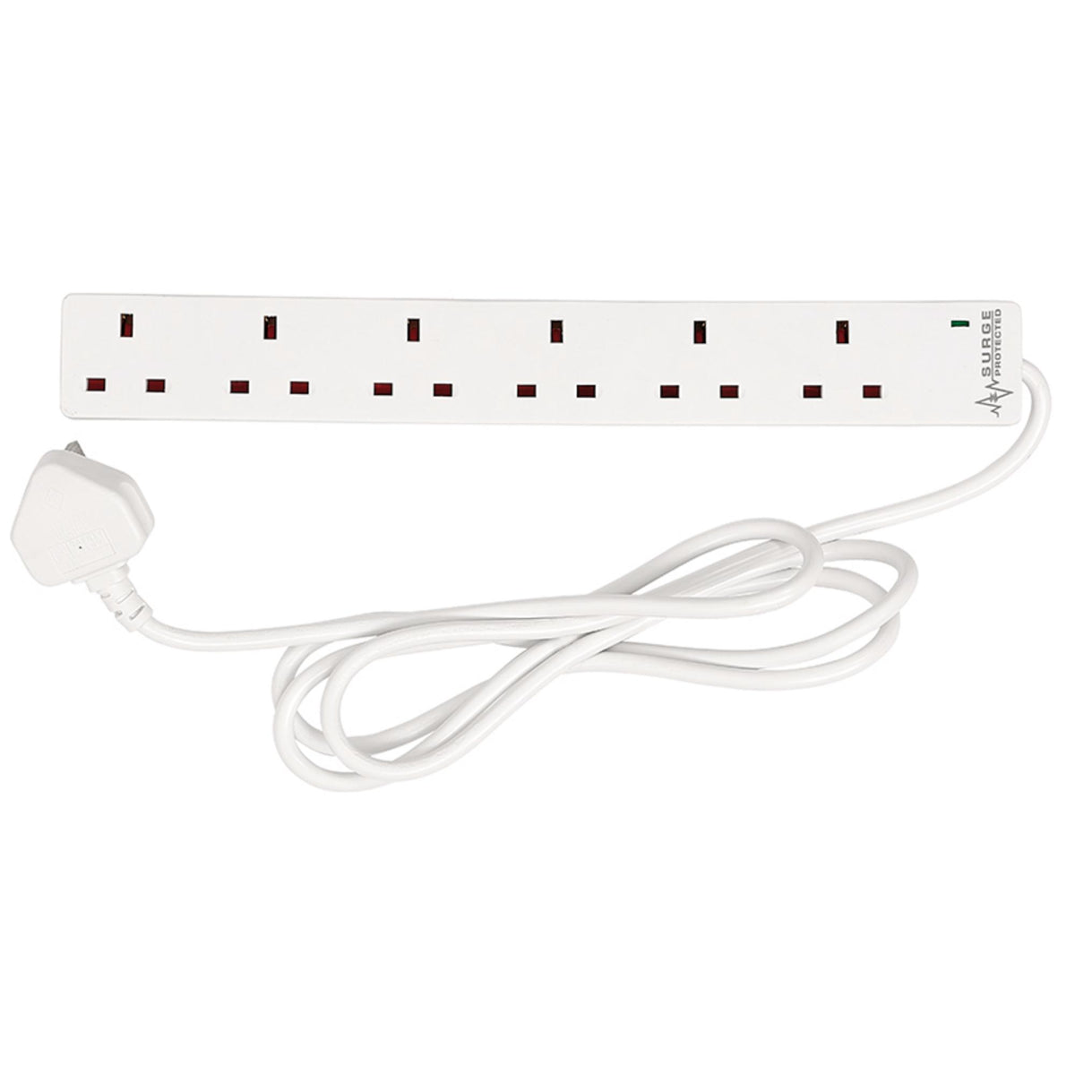 6 Way White Extension Lead, 2m