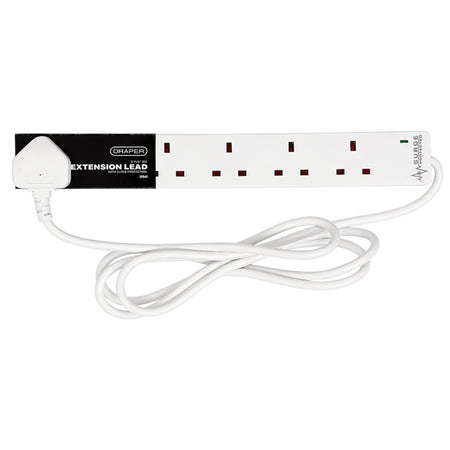 6 Way White Extension Lead, 2m