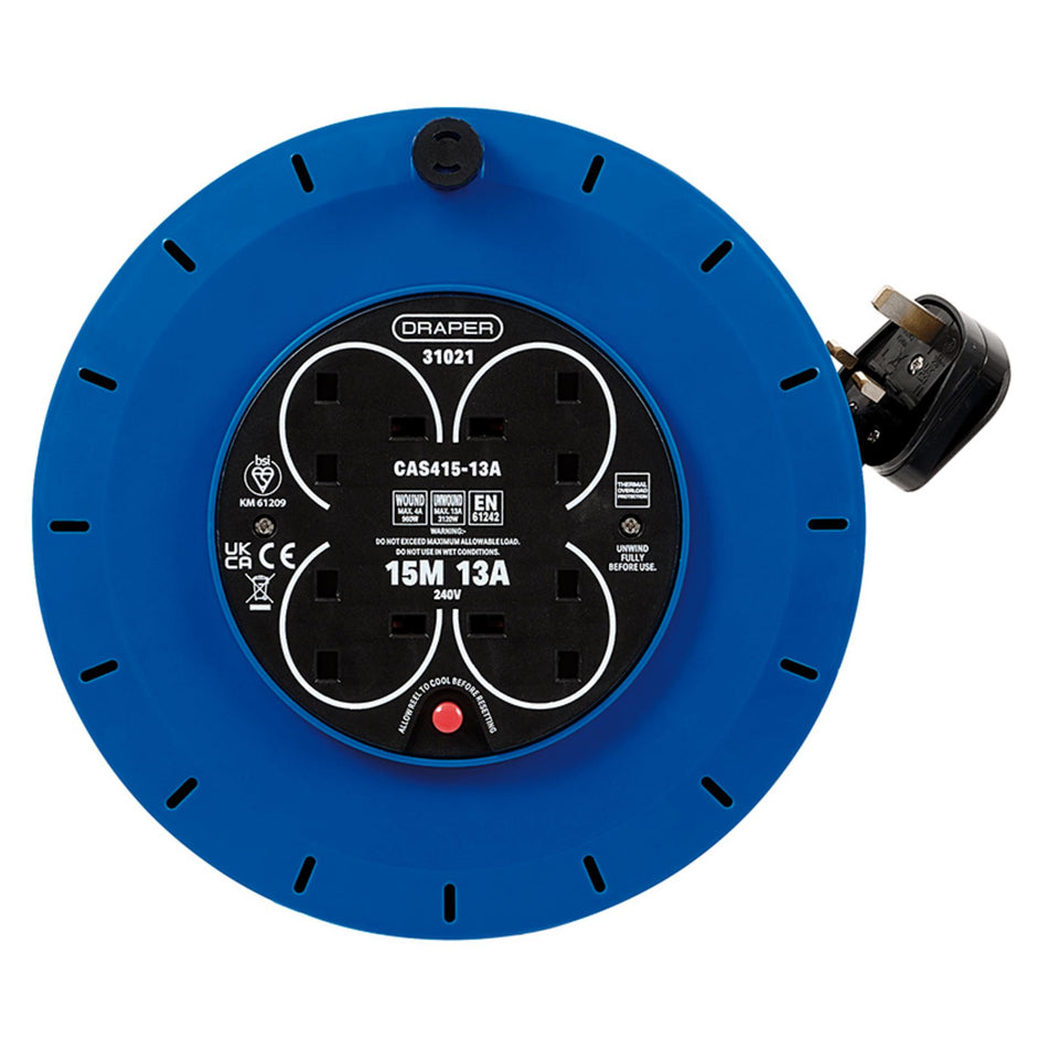 230V 13A 4 Socket Cassette Reel, 15m