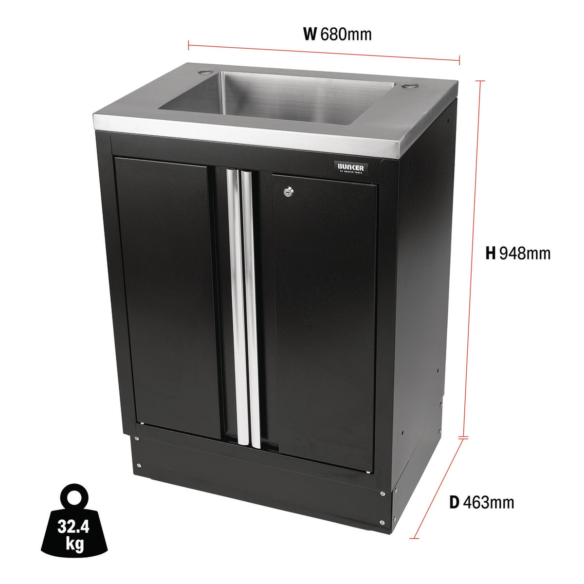DRAPER BUNKER Modular Floor Cabinet with Sink, 2 Door, 680mm Model No. MS400-2BC/S