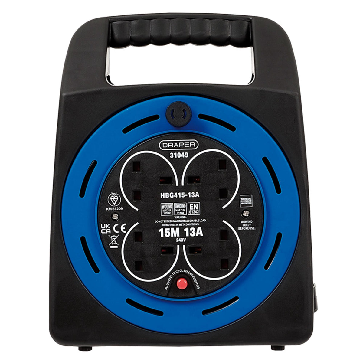 230V Four Socket Cable Reel, 15m