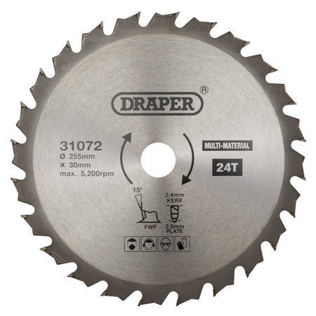 TCT Multi-Purpose Circular Saw Blade, 255 x 30mm, 24T: Model No. SBM7