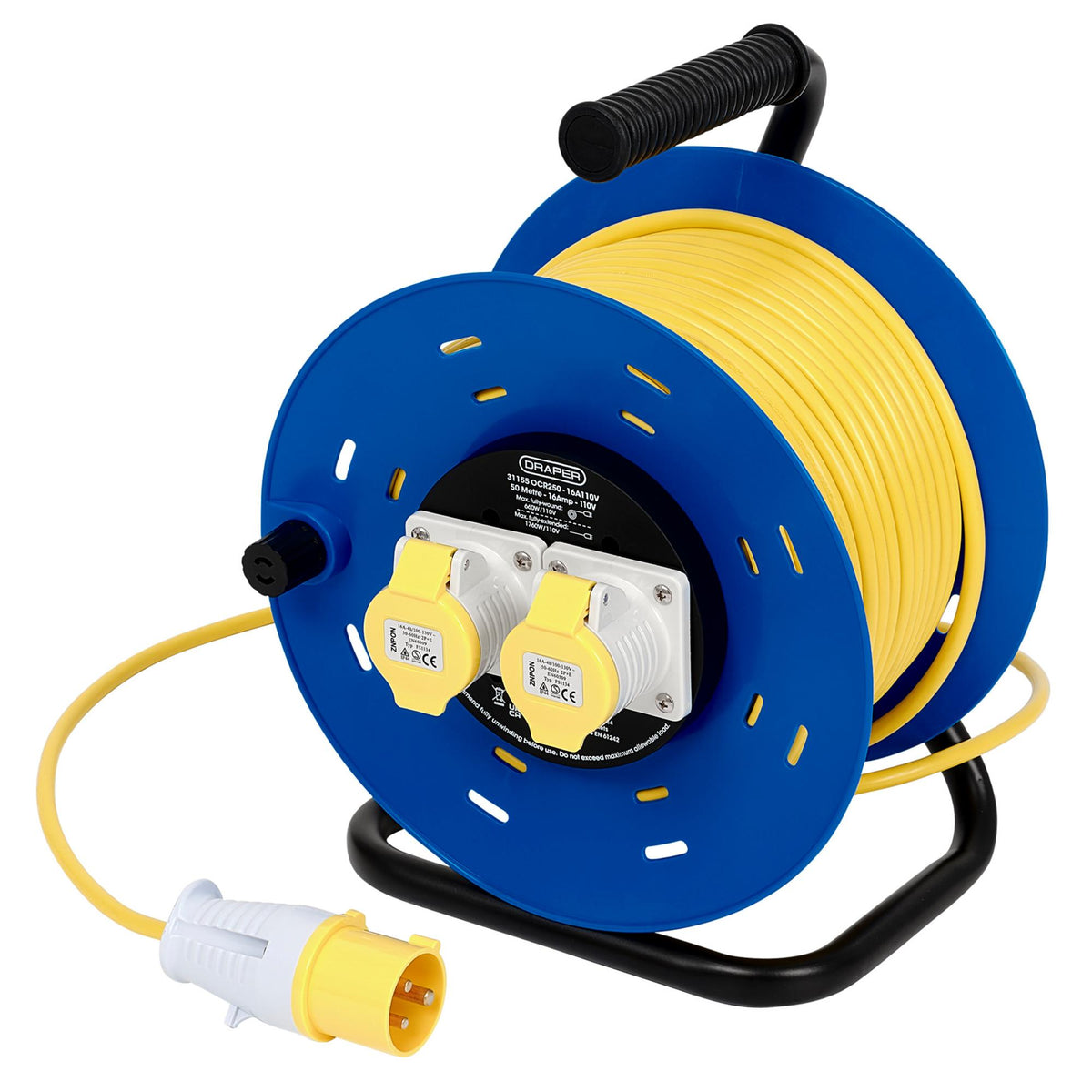 16A 110V 2 Socket Open Cable Reel, 50m