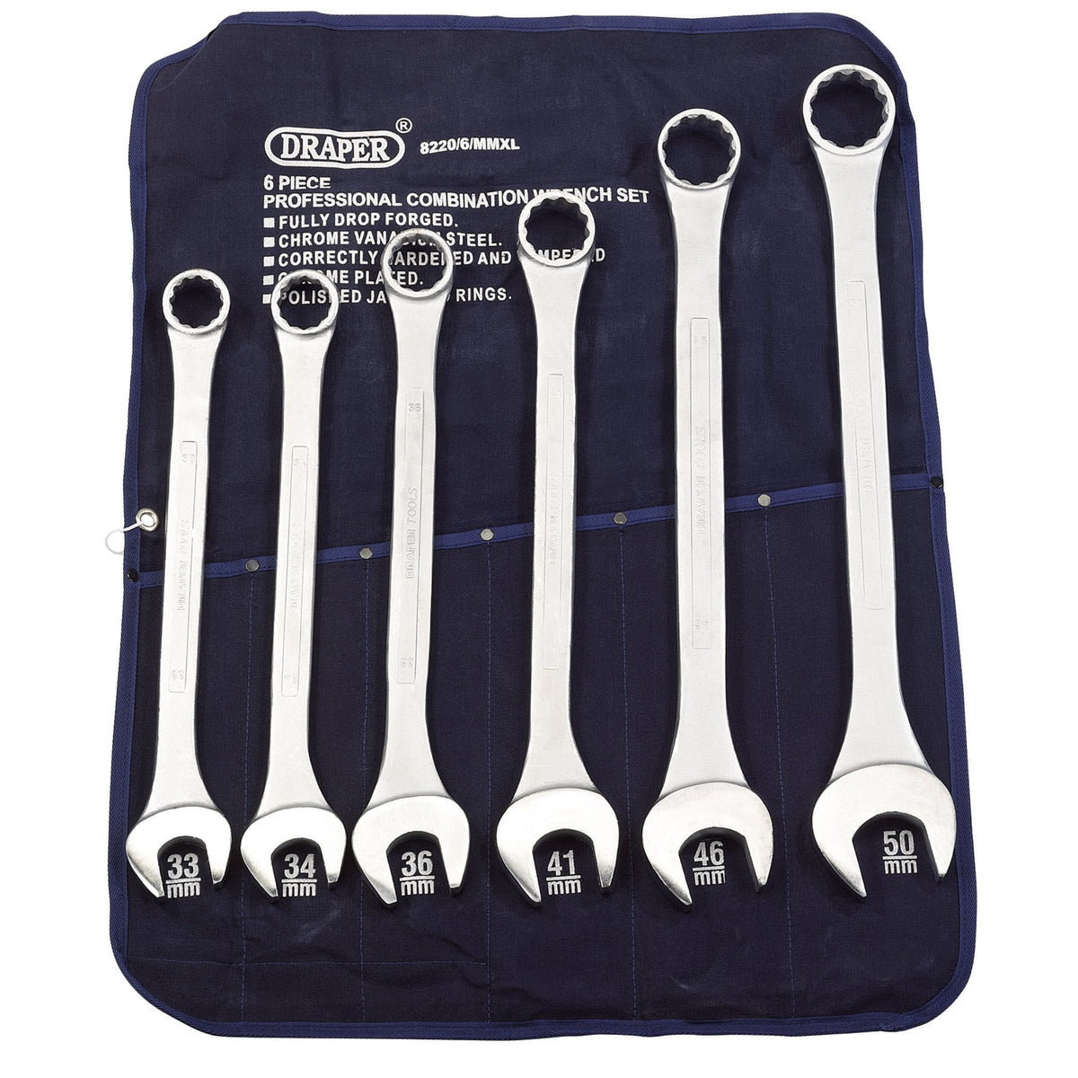 DRAPER 6 Piece Heavy Duty Long Pattern Metric Combination Spanner Set: Model No.8220/6/MMXL