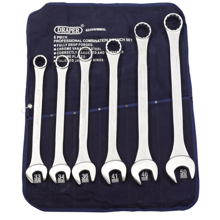 DRAPER 6 Piece Heavy Duty Long Pattern Metric Combination Spanner Set: Model No.8220/6/MMXL