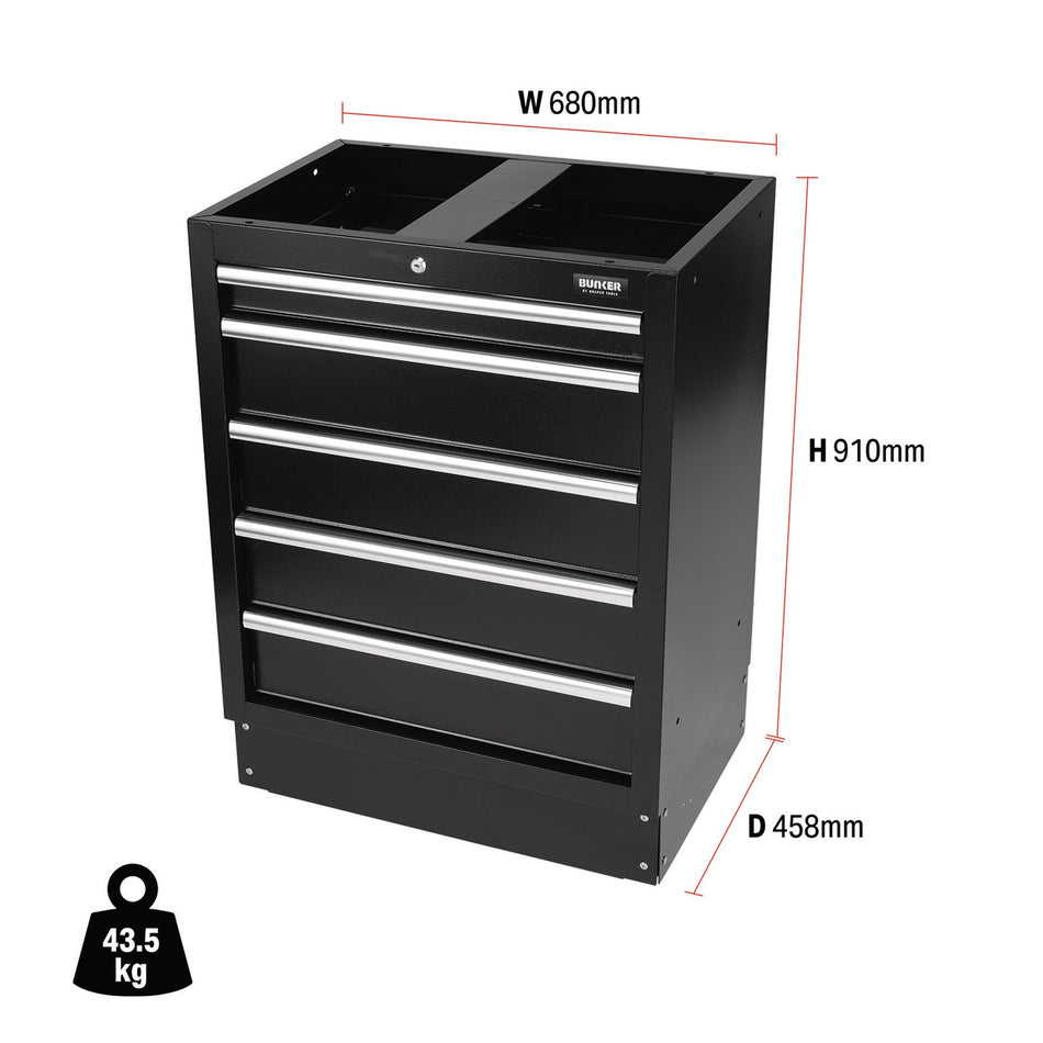 DRAPER BUNKER Modular Floor Cabinet, 5 Drawer, 680mm Model No. MS400-5BU