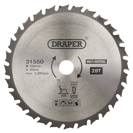 TCT Multi-Purpose Circular Saw Blade, 255 x 30mm, 28T: Model No. SBM8