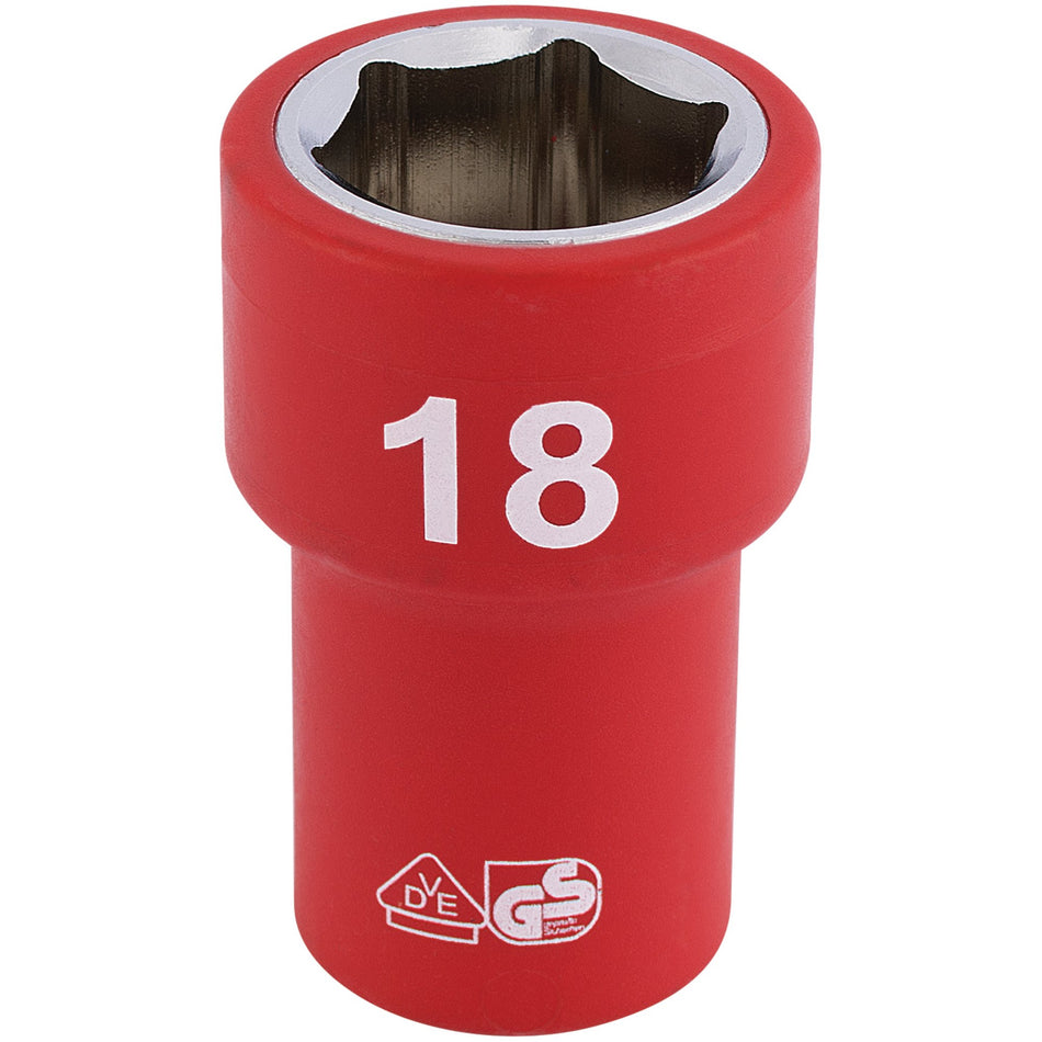 DRAPER 3/8" Sq. Dr. Fully Insulated VDE Socket (18mm): Model No. D6VDE-MM