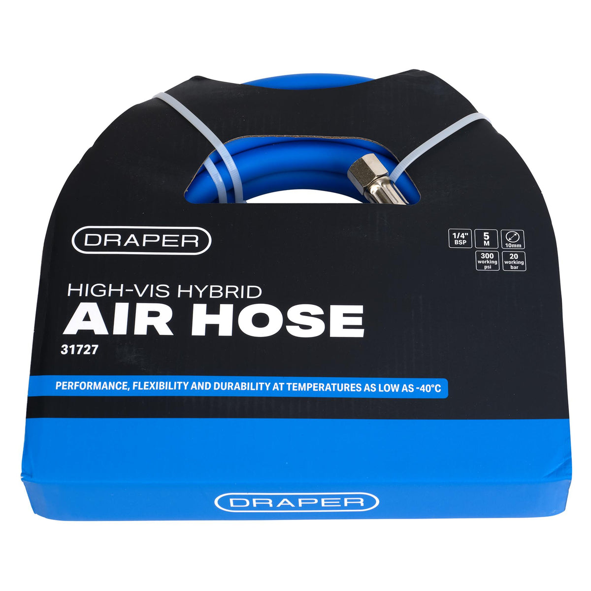 High Visibility Hybrid Air Hose, 5m x 10mm, 1/4" BSP, Blue